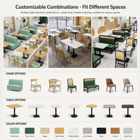 Ensemble de mobilier commercial pour restaurant : Tables en marbre blanc, fauteuils en rotin, banquettes vert sauge – Vente en gros