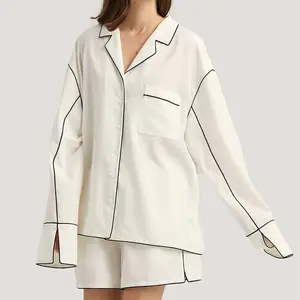 Custom Womens Soft Notch Collar Long Sleeve Bamboo, Viscose Pajama Sets Casual Underwear for Women/