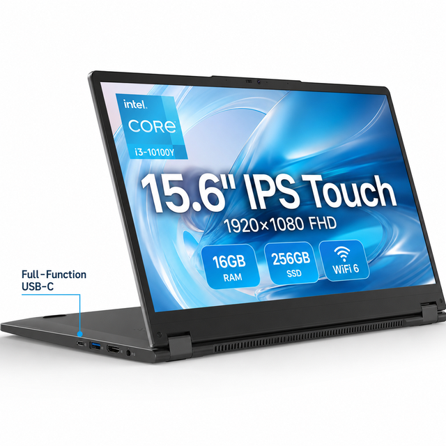 New Business Touchscreen Laptop 15.6" Intel Core I3-10100Y 16GB RAM 256GB SSD WiFi 6 Convertible Notebook US English Keyboard