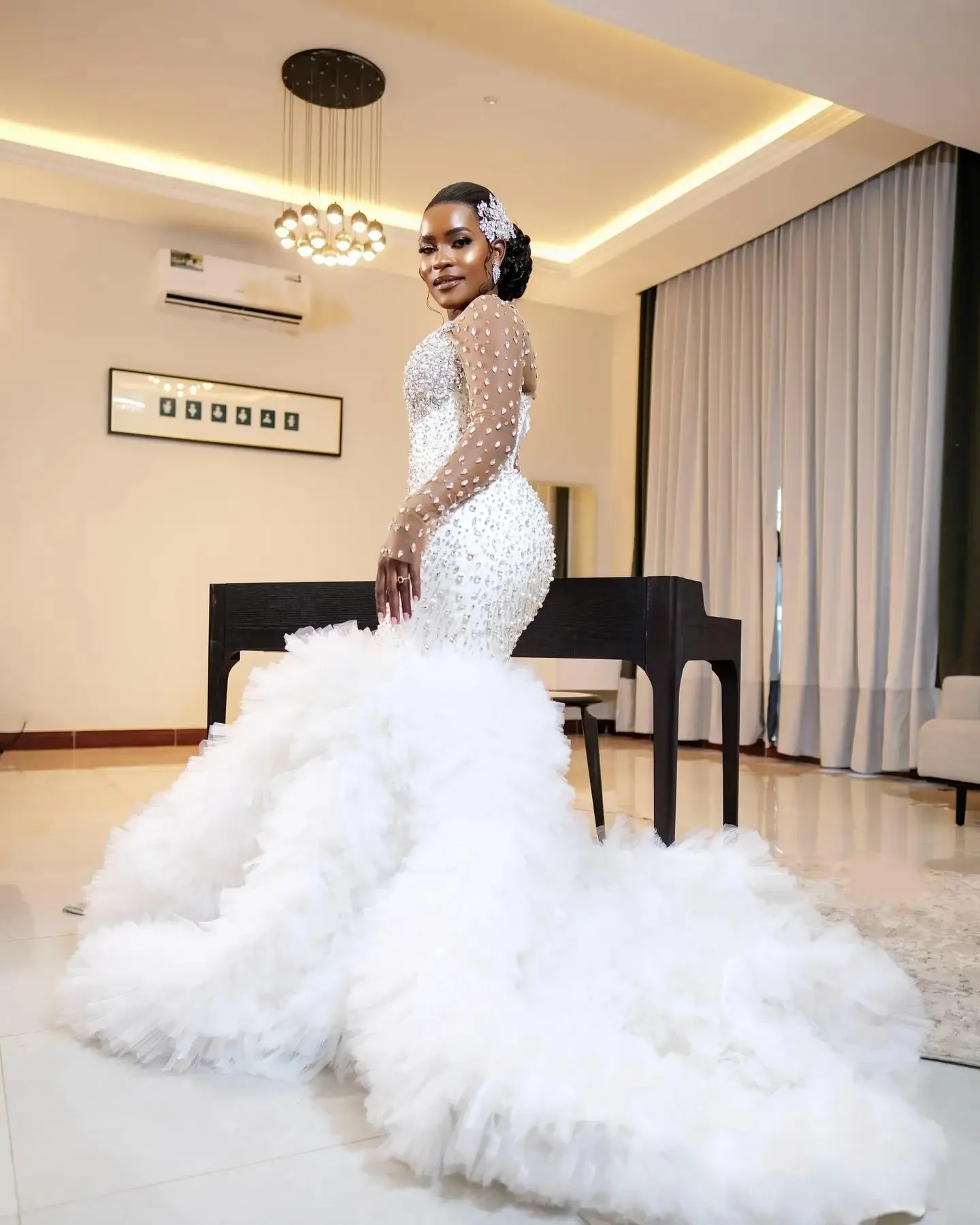 long sleeve ball gown dresses White Fitted Long Sleeve Gown – StyleMissus main image 1