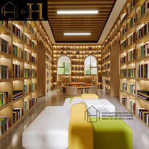 Estantería de madera de diseño moderno y grande personalizada para exhibir muebles de biblioteca de escuela y hotel - Product Image 5