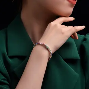 ODM Fashion pelangi bulat zirkonia kubik 925 perak murni gelang tenis multiwarna Dainty CZ gelang Zircon