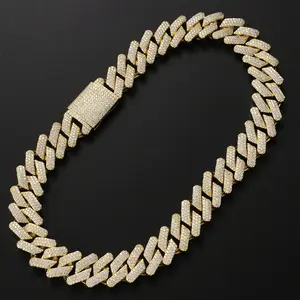 2023 New Drop Shipping Hip-hop Jewelry 20mm Miami Prong Cuban Chain Brass 14K Gold Plated Iced Out CZ Box Clasp Cuban Necklace
