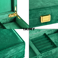 Boîte à bijoux rectangulaire en velours avec logo personnalisé et fermoir métallique, présentoir à bijoux, boîte de rangement pour bijoux féminins