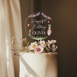 ท็อปเปอร์เค้กอะคริลิคใสลายกระต่าย ขนาด 9 ซม. สำหรับตกแต่งเค้กวันเกิดแบบส่วนตัว พร้อมดีไซน์น้ำผึ้งและความหวาน - Product Image 1