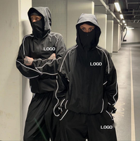 Ensemble survêtement en nylon personnalisé avec veste zippée en polyester, coupe ample, réfléchissant, imperméable et coupe-vent, et pantalon de jogging