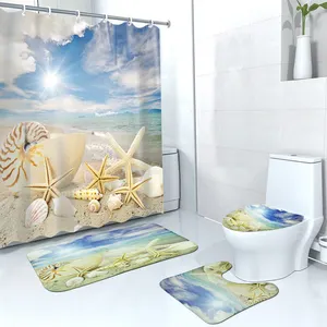 폴리 에스터 샤워 커튼 사용자 정의 인쇄 욕실 카펫 및 러그 방수 샤워 커튼 목욕 매트 세트