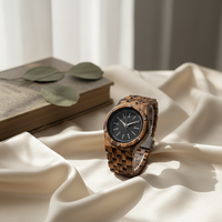Montre pour homme en bois de zèbre massif entièrement naturel, bracelet en bois à maillons zèbre minimaliste, écologique, décontractée, quotidienne, étanche
