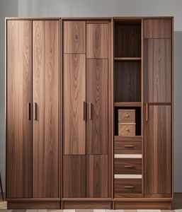 Armoire de chambre à coucher moderne et simple, en bois personnalisé, en MDF, avec grain de bois, pour vêtements - Product Image 4