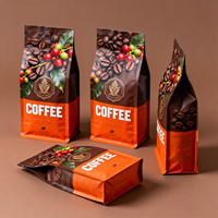 Sacs à café à fond plat personnalisés imprimés 250g 500g 1kg 5kg avec valve et fermeture éclair, pochettes verticales pour l'emballage des grains de café