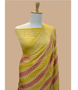 ผ้าซิ่นกัตติจอร์เจตต์ บานาราซี แท้ๆ ทอมือแบบดั้งเดิม ลายปักซารีประณีต หรูหรา ทิ้งตัวสวยงาม ป้องกันแสงแดด แห้งเร็ว ใช้ได้ทุกโอกาส - Product Image 3