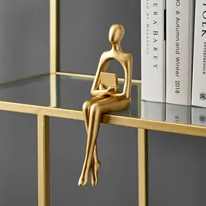 NISEVEN Modern Decor Sitting Thinker Statue Abstract Gold Sculpture Home Decor Accents Resin Collectible Figurines