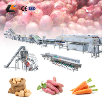 Laveuse de carottes, Trieuse de patates douces, Laveuse de légumes, Nettoyeur à rouleaux, Ligne d'emballage en sacs en filet pour légumes racineux
