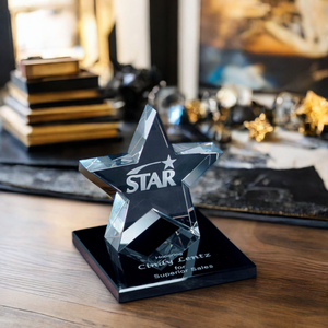 Fashional tùy chỉnh năm cánh sao huy chương K9 nhân viên xuất sắc giải thưởng đen pha lê cơ sở Laser khắc quà lưu niệm quà tặng cúp - Product Image 5