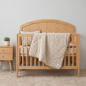 Ensemble de literie pour lit bébé en coton biologique, imprimé à carreaux, avec couette, drap, <span class=keywords><strong>oreiller</strong></span>, protège-tête, literie de crèche douce et respirante, aides au sommeil - Product Image 2
