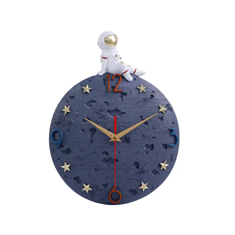 Customize fashionable simple resin crafts living room bedroom accessory decor items cartoon astronaut clock wall decoration