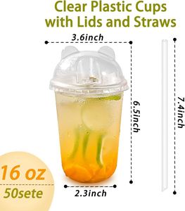 Biodegradable 12oz 90mm Caliber PLA Recyclable Disposable Clear <b>Cups</b> with Lids and Customized Color Saucers - Product Image 2