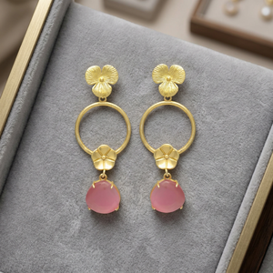 Nouvelles boucles d'oreilles pendantes circulaires à motif floral d'inspiration vintage, plaquées or, faites à la main avec pierres précieuses, pour femmes et unisexe, cadeau de fête - Product Image 2