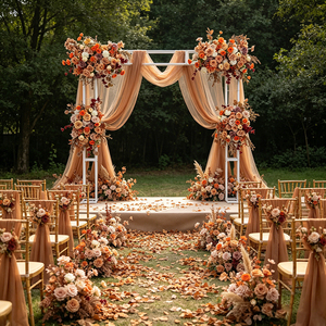 Suministros Florales para Bodas Bohemias, Arreglo de <span class=keywords><strong>Flores</strong></span> Artificiales Color Terracota Naranja, Fondo para Escenario de Boda, Decoración para Escenario de Fiesta - Product Image 1