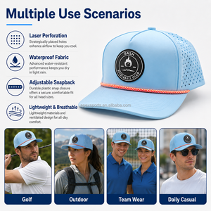 New Fashion Custom Rubber PVC Patch Logo 5 Panel <b>Waterproof</b> Polyester Sport Golf Baseball Cap Adjustable Leopard Laser Cut - Product Image 4