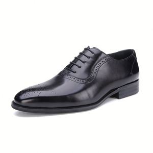 High-quality Handmade Men's Oxford <b>Shoes</b> Pointed Toes Formal Dress Style Waterproof Lace-up Closure <b>Increased</b> <b>Height</b> Genuine - Product Image 5