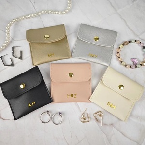 Custom logo Portable PU Leather Snap Button Jewelry Bag Earrings <b>Ring</b> Bracelet <b>Storage</b> Gifts Packaging Jewellery Pouch - Product Image 1