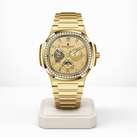 Montre mécanique automatique squelette de luxe unisexe avec lunette sertie de diamants, phases de lune, multifonction, en acier inoxydable, étanche 5 ATM