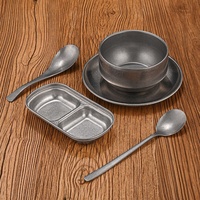 Ensemble de vaisselle vintage de luxe léger en acier inoxydable, assiettes et bols rétro pour restaurant BBQ, plat à sauce commercial, assiette, tasse à eau