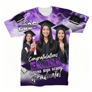 เสื้อยืดสำเร็จการศึกษาระดับมัธยมปลายแบบสั่งทำพิเศษสำหรับชั้นเรียน เสื้อแขนสั้นพร้อมพิมพ์ชื่อและรูปภาพ ของขวัญรับปริญญา - Product Image 2