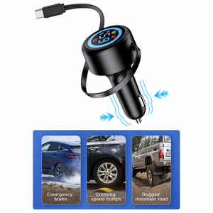 Chargeur de voiture rétractable avec surveillance en temps réel, adaptateur USB portable à charge rapide, chargeur multifonction Type C - Product Image 5