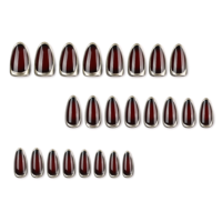 Unghie Finte 3D Cromate Bordeaux con Bordo Dorato, Stiletto Lucido Metallizzato, Nail Art per Feste Serali, Punte per Manicure 4519