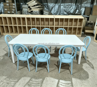 Table de fête rectangulaire d'extérieur pour enfants et ensemble de 8 chaises roses à dossier en boucle, table d'activités empilable facile à ranger pour location d'événements festifs