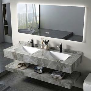 Lavabo Doble de Lujo 50-58 con Acabado Brillante de Piedra Sinterizada, Diseño Moderno Rústico, Resistente al Agua para Exteriores, Hogar, <span class=keywords><strong>Bar</strong></span> y Baño - Product Image 6