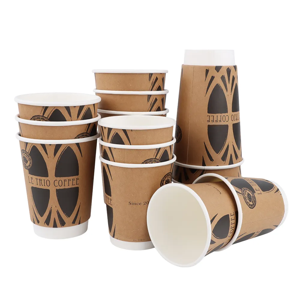 Cafe Milk Tea Shop 6oz 8oz 12oz single double walls brown kraft custom paper cups for hot coffee
