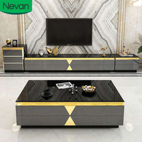 Table basse moderne de luxe noir et or en verre, ensemble de meubles de salon avec console TV, prix de gros