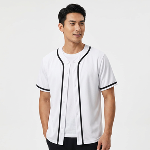 Men's Blank Baseball Jersey <b>White</b> <b>Button</b> Down Short Sleeve V-Neck Sports Shirt with Black Piping Custom Team Uniform - Product Image 2