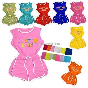 RD Sell Well Children Wholesale Custom Logo Children's Clothing Rib Knit Sleeveless Vest Set Custom Kid Clothing Diy