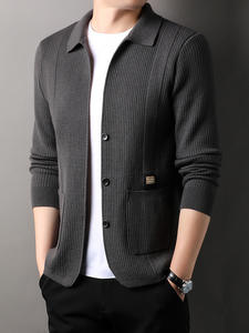 Popular knitted <b>cardigan</b> sweater men's spring and autumn jacquard top - Product Image 2