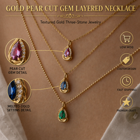 Haomi CE Brass Zircon Tetesan Air Tiga Warna, Set Cakar Zircon Penuh dengan Liontin Batu Permata, Kalung Bentuk O Mewah Ringan.