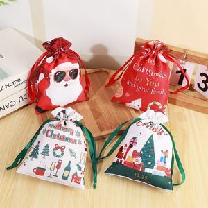 Christmas Tree Themed <b>Drawstring</b> Gift <b>Bags</b> Party Favor Packaging Set <b>Canvas</b> Festive Pouches - Product Image 5