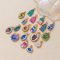 Liontin DIY Baru 2026 dari Baja Anti Karat Lapis Emas 18K PVD, Hiasan Bunga Lukis Tangan, Rumah Bermain, dan Dasi Kupu-kupu untuk Pembuatan Perhiasan