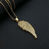 Venta al por mayor Hip Hop 18K chapado en oro de acero inoxidable con incrustaciones de circón alas de Ángel colgante con collar de cadena para hombres y mujeres (BN131)