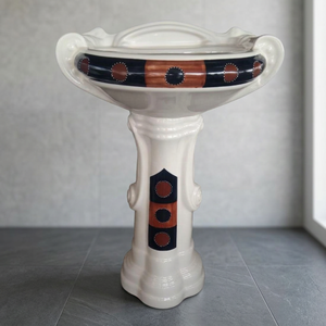 Big Sterling Brown <b>Rustic</b> Ceramic Pedestal Wash Basin Set Round Porcelain Designer <b>Bathroom</b> Sink - Product Image 4