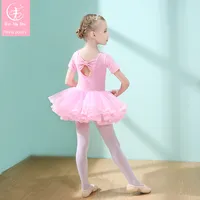 Justaucorps de ballet rose pour filles, 95% coton, manches longues, jupe intégrée, costume de danse, vêtements de danse pour enfants
