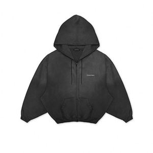 Sudadera con capucha y cremallera de 500 GSM lavada personalizada para mujer, informal, con logotipo frontal de estilo cuadrado, con capucha para todas las estaciones, para invierno, otoño y primavera - Product Image 5
