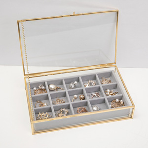 Luxury Gold Jewelry Trinket Glass Storage Box With Brass Frame
