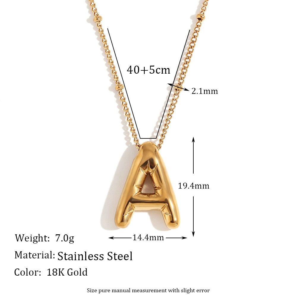Party Balloon Letter Pendant Necklace - Gold -A