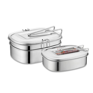 Stainless Steel Double Layer Lunch <b>Box</b> Rectangle 304 Food <b>Storage</b> For Work And Canteen With <b>Lid</b> - Product Image 2