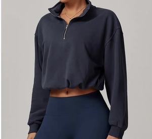 Fabricante personalizado 3D en relieve sudaderas y sudaderas con capucha de las mujeres de alta calidad en blanco de algodón cuarto de cremallera deporte sudadera para las mujeres - Product Image 3