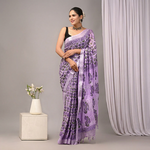 Indian Premium <b>Linen</b> Cotton Block Print Saree for <b>Women</b> Soft Lightweight Traditional Ethnic Wear Wholesale <b>Linen</b> Cotton - Product Image 1